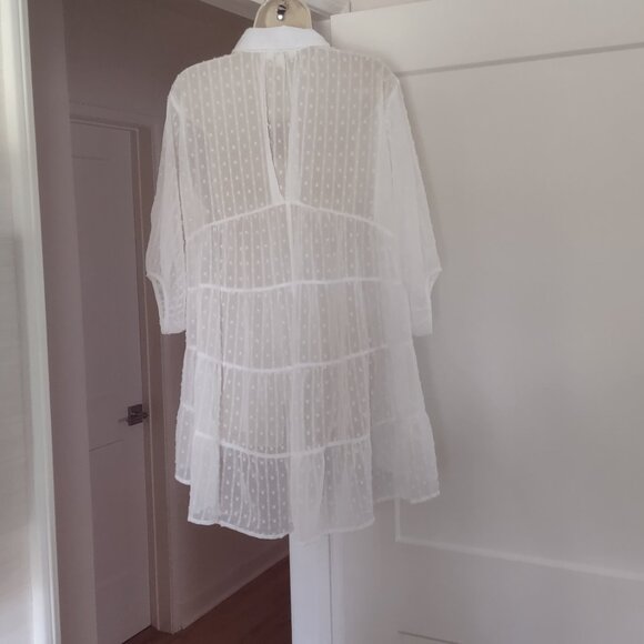 Umgee White Swiss Dot Tiered Top 3/4 Length Sleeve NWT - SMALL - Picture 6 of 8